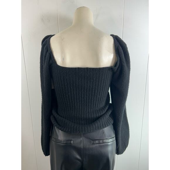 Halogen Puff Sleeve Square Neck Sweater in Black Size Small - Picture 3 of 6